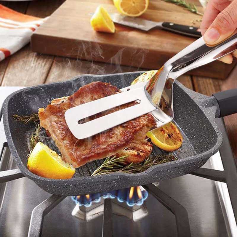 1 Pcs Stainless Steel Steak Clamp, Multi-Functional Food Clip Anti-Scald Bread Clip, Multifunctional Cooking Tong Double Sided Spatula