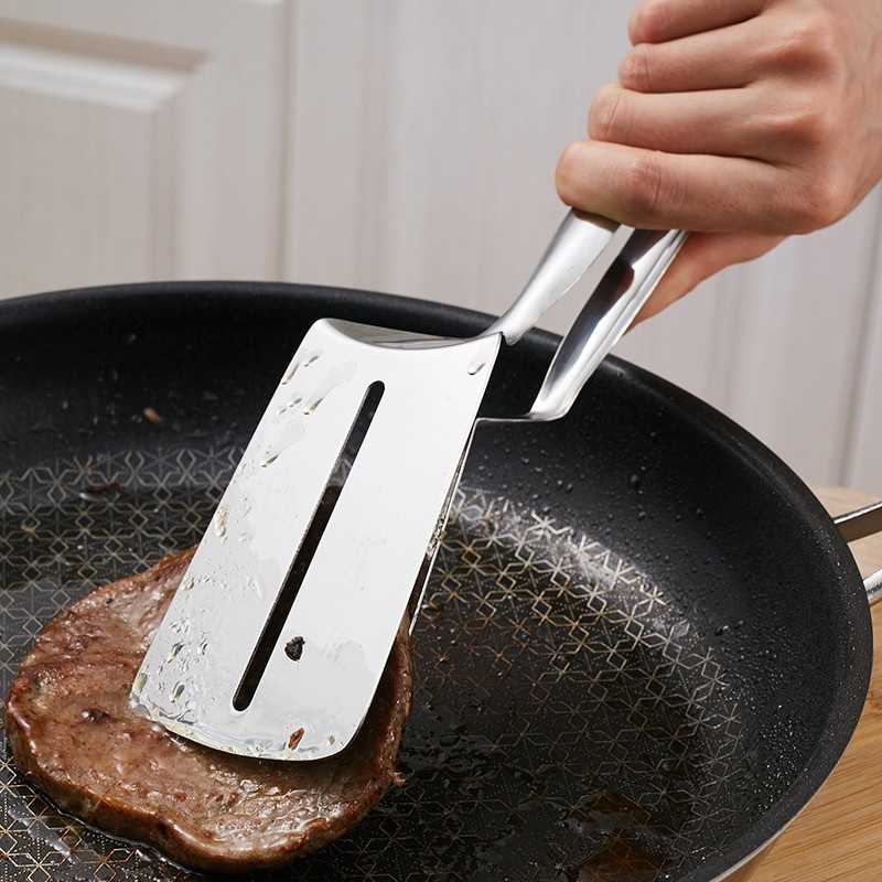 1 Pcs Stainless Steel Steak Clamp, Multi-Functional Food Clip Anti-Scald Bread Clip, Multifunctional Cooking Tong Double Sided Spatula