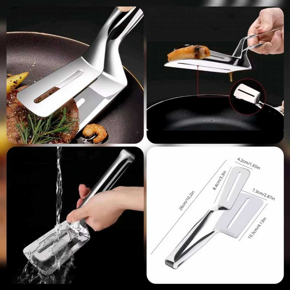 1 Pcs Stainless Steel Steak Clamp, Multi-Functional Food Clip Anti-Scald Bread Clip, Multifunctional Cooking Tong Double Sided Spatula
