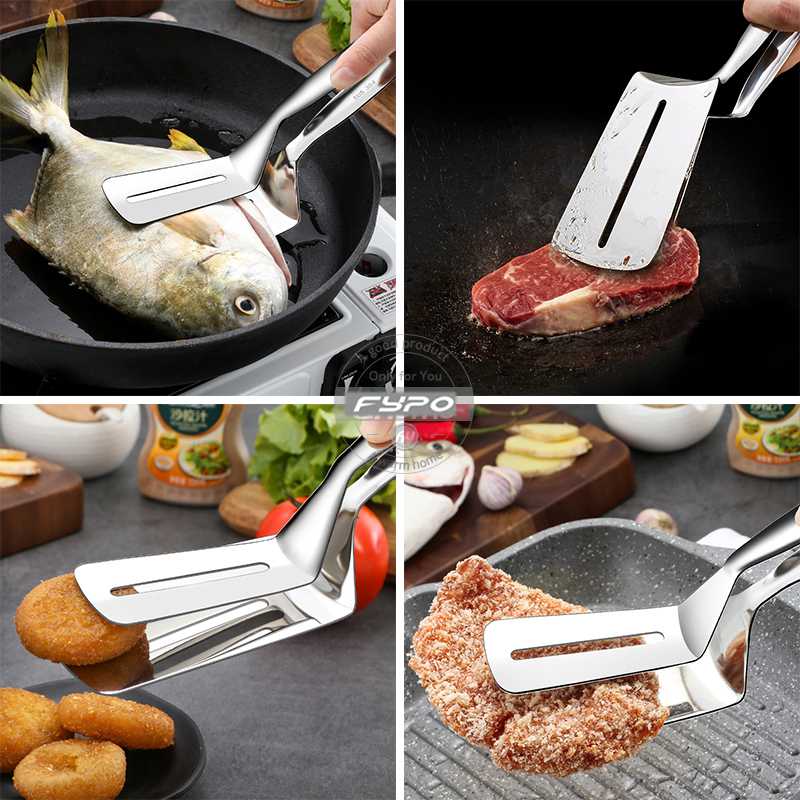 1 Pcs Stainless Steel Steak Clamp, Multi-Functional Food Clip Anti-Scald Bread Clip, Multifunctional Cooking Tong Double Sided Spatula