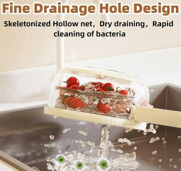 2 in 1 Drainer and Strainer, Draining Basket with Lid - Multifunctional Fruit Vegetable Washing Basket - Drainer with Foldable Handle
