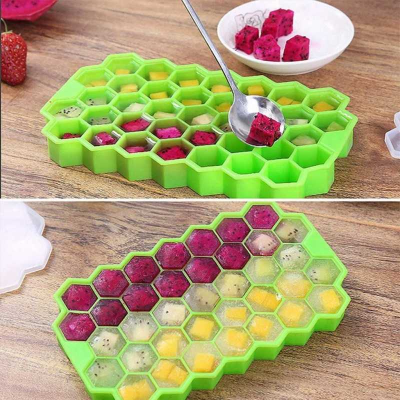 Honey Cube Honeycomb Tray 37 Silicone Cubes Ice Cube Making Mold with Lids
