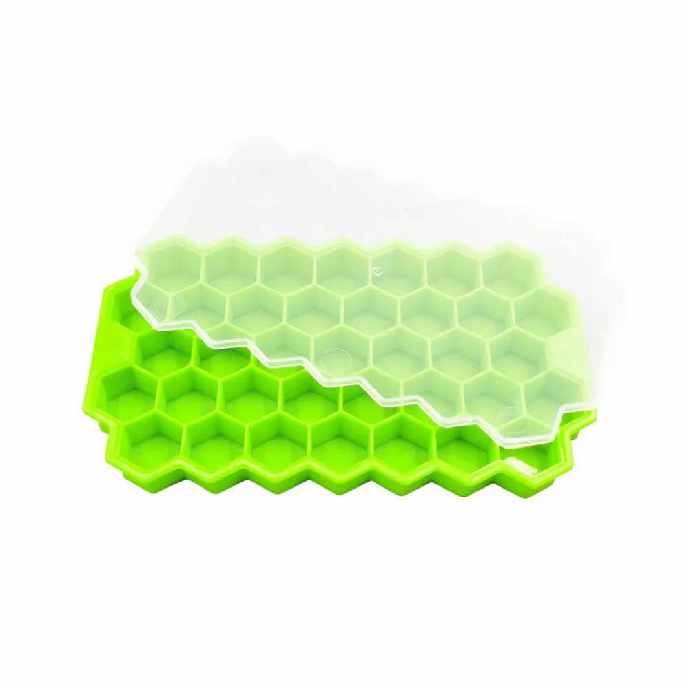 Honey Cube Honeycomb Tray 37 Silicone Cubes Ice Cube Making Mold with Lids