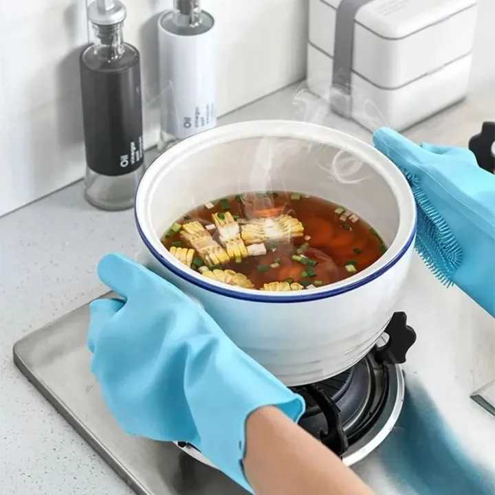 1 Pair Dishwashing Cleaning Gloves Magic Silicone Rubber Dish Pet Washing Glove for Household Scrubber Kitchen Clean Tool Scrub