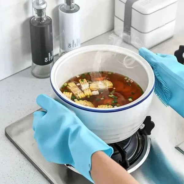 1 Pair Dishwashing Cleaning Gloves Magic Silicone Rubber Dish Pet Washing Glove for Household Scrubber Kitchen Clean Tool Scrub